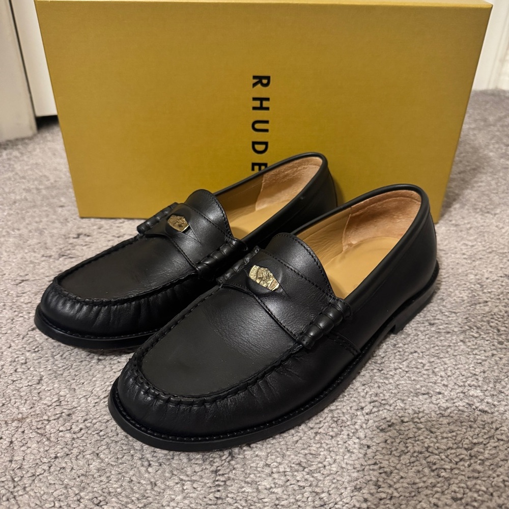 RHUDE Penny Loafer in Black Leather US7/EU 40